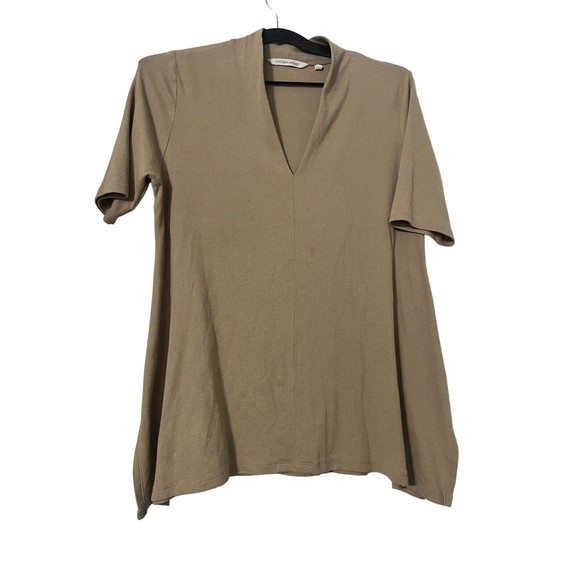 Soft Surroundings Short Sleeve Top Womens PM PETITE  Ribbed V-Neck Stretch Slit - Picture 1 of 9